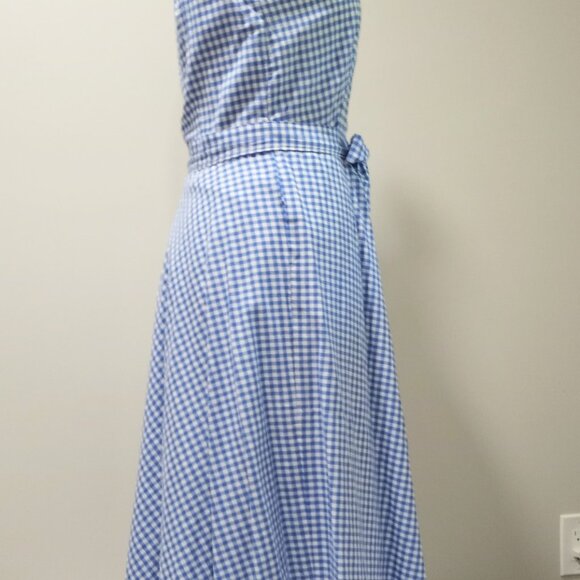 CHETTA B BLUE WHITE GINGHAM FIT & FLARE SHIRT DRESS WITH BELT & COLLAR SIZE 10 - Picture 6 of 9